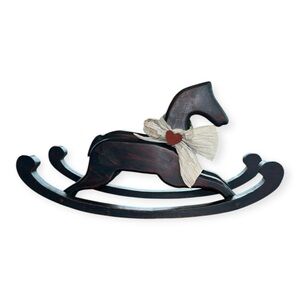 Vintage Wooden Rocking 22” Horse Decor with Bow